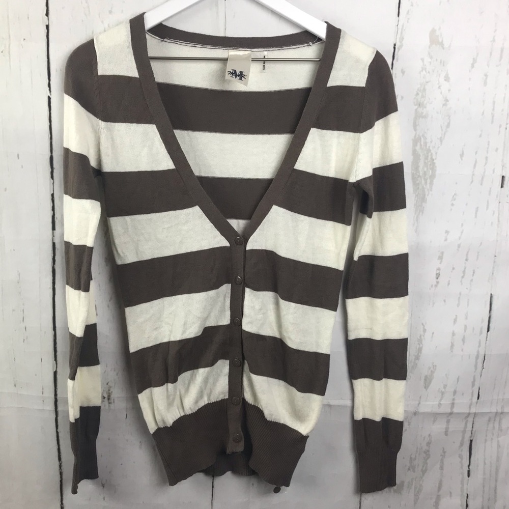 MAK Striped Brown and White Cardigan Sweat…